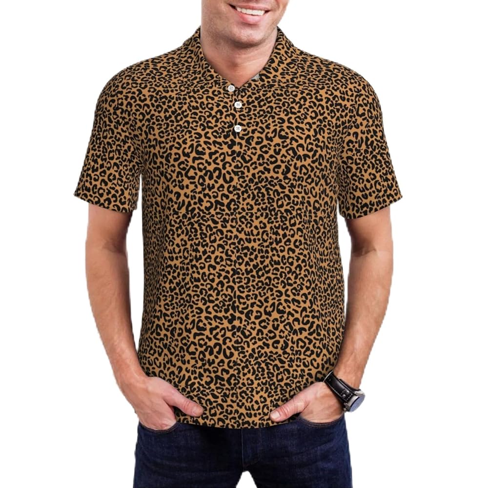 トップス 23SS FCRB WHOLE PATTERN POLO LEOPARD L Mosytuky Leopard Print Polo Shirts for Men Dry Fit